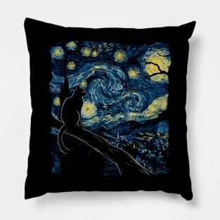 Cat Starry Night Dreams Pillow