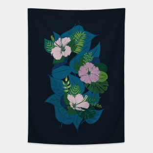 Row of hibiscus flowers and leaves Tapestry