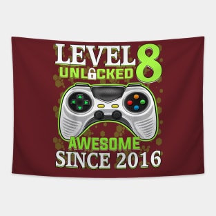 8 Year Old Boy Video Gamer Awesome Since 2016 8th Birthday Tapestry