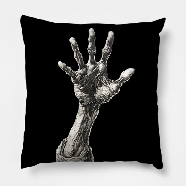 Happy Halloween: Reach Out and Touch Someone on a Dark Background Pillow by Puff Sumo