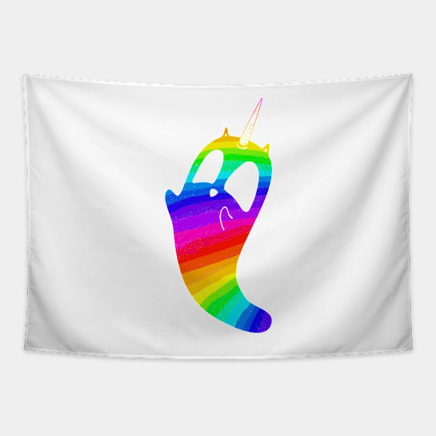 rainbow unicorn cat ghost Tapestry by Surplusweird