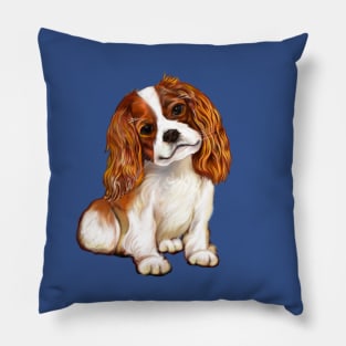 Cavalier King Charles spaniel cute tan and white puppy dog - puppy love Pillow