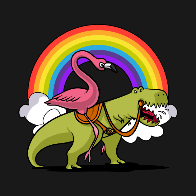 Flamingo Bird Riding T-Rex Dinosaur by underheaven