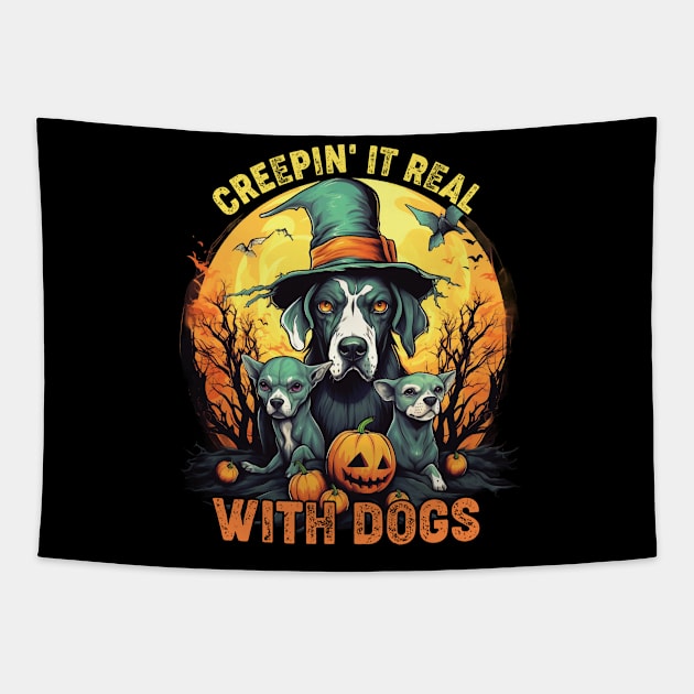 Creepin' It Real with Dog Witches Tapestry by Rosemat