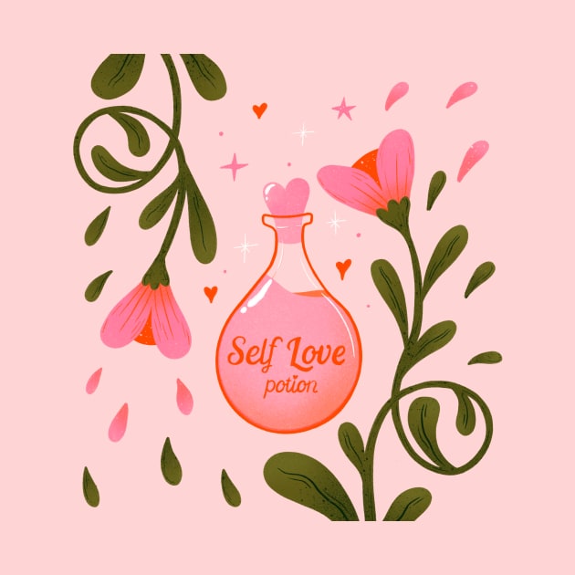 Pink self love potion witchy illustration by WeirdyTales