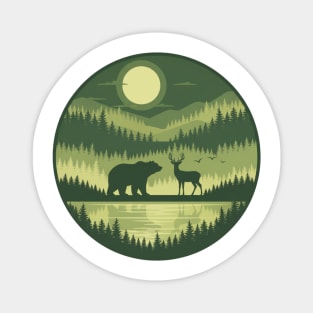 Forest Wildlife Circle Silhouette Magnet