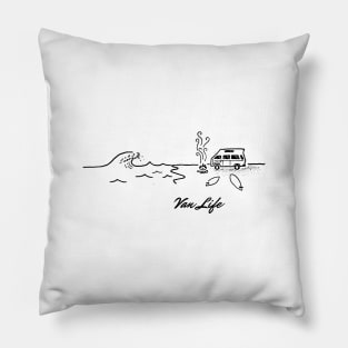 Van Life California Sandy Beach Wave Surf Campfire Pillow