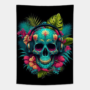 Colorful Floral Skull head design #6 Tapestry