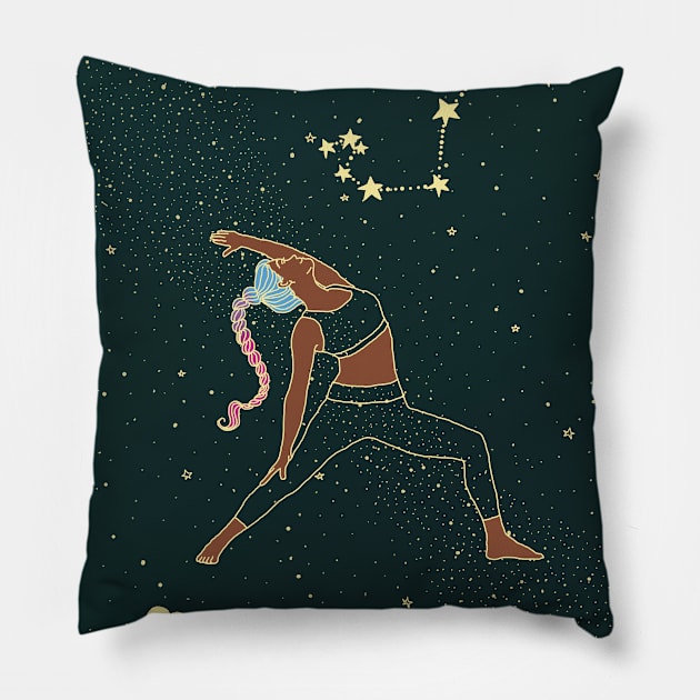 Scorpio Zodiac Yoga Girl Pillow by Sierraillustration