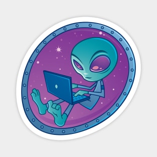 Alien with Laptop Computer Magnet