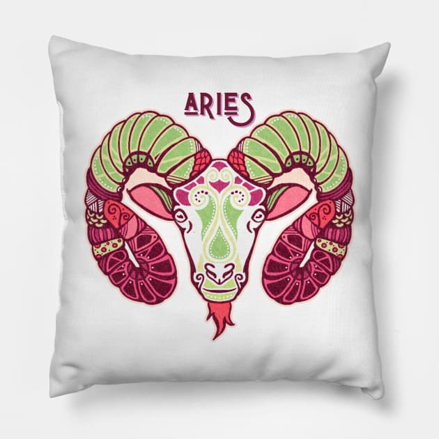 Vibrant Zodiac Aries Pillow by Mazzlo Shop