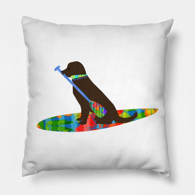 Colorful Stand Up Paddle Board Preppy Chocolate Lab Pillow by emrdesigns