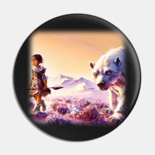 Warrior girl walking next to a polar bear Pin