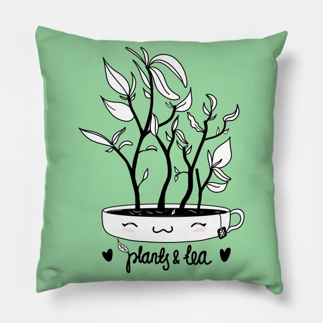 Plants and Tea Pillow by moonlitdoodl