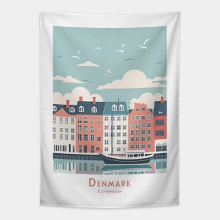 Copenhagen Denmark Retro Vintage Sunset - Minimalist Seaside Art Tapestry