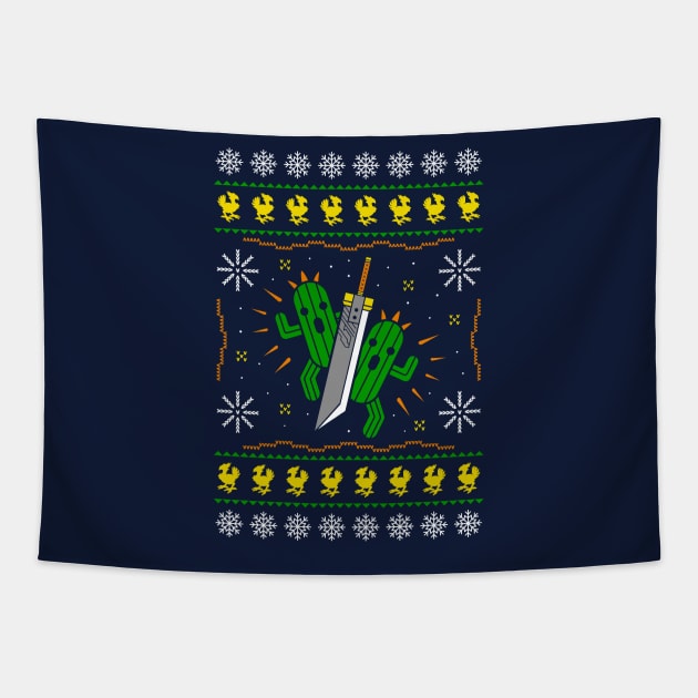 Fantasy Cactuar Ugly Christmas Sweater Tapestry by logozaste