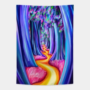 Psychedelic Trippy Tree Forest Path Tapestry