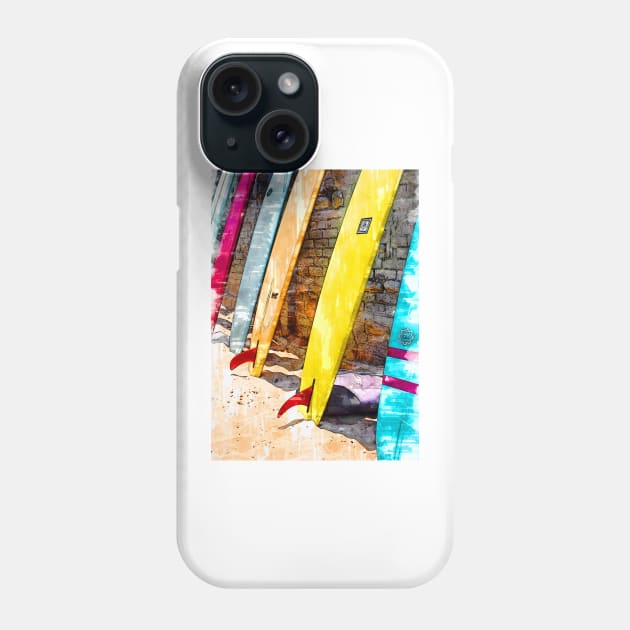 Surf Boards Against Wall At The Beach Phone Case by ColortrixArt
