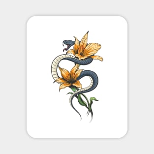 Snake in Orchid Flowers Magnet