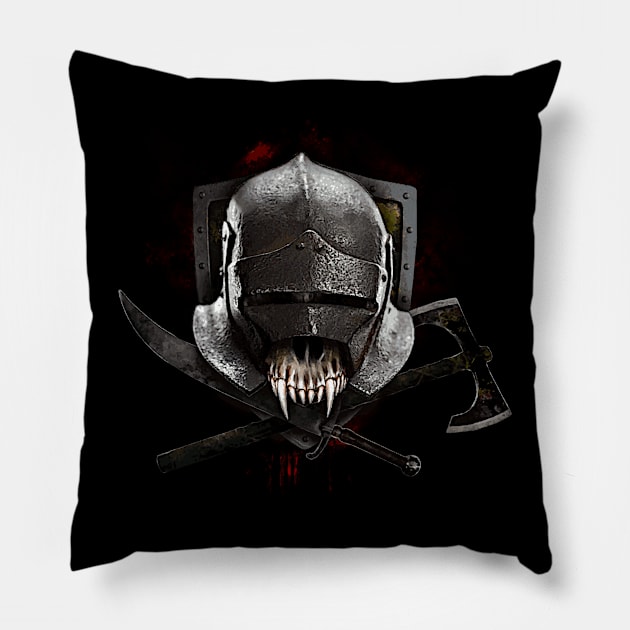 Medieval mercenary skull Pillow by HereticGraphics