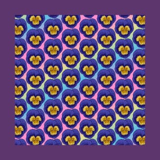 Violet Pansy Flowers Pattern In Gradient T-Shirt