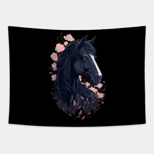 Black Horse with Flowers Tapestry