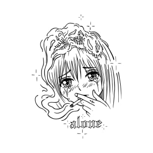 Alone Anime Manga Girl Smoking T-Shirt