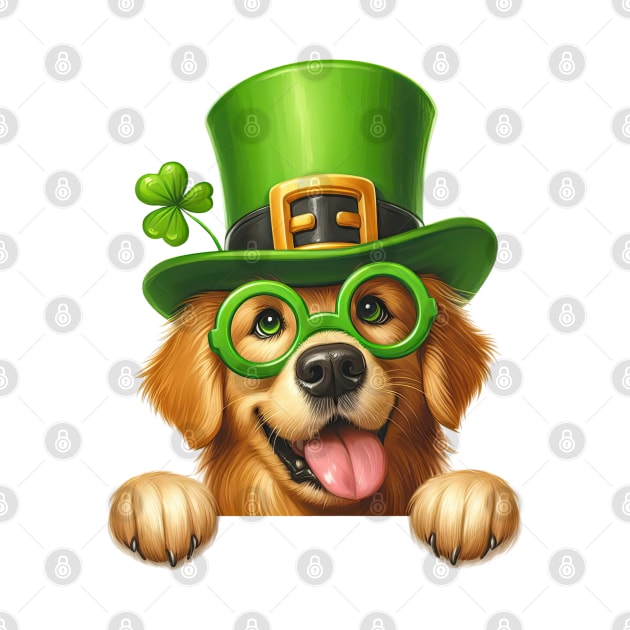 St Patricks Day Peeking Golden Retriever Dog by Chromatic Fusion Studio