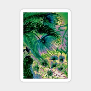 TROPICAL PASTEL ART  MIAMI FERNS FLOWERS PALM  DECO PRINT Magnet