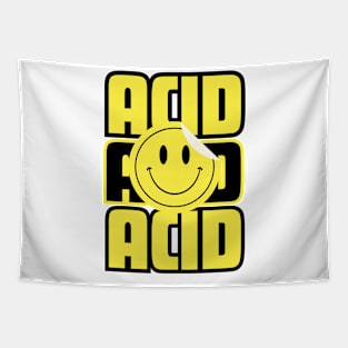 ACID HOUSE  - Font With Smiley Sticker Peel (black/yellow) Tapestry