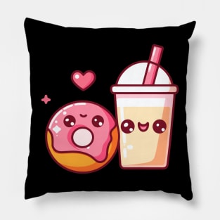 Kawaii Donut and Milkshake with a Heart | Cute Kawaii Gift for Couples Pillow