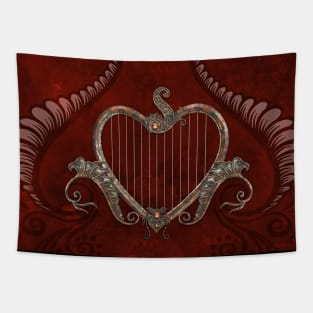 Elegant harp made from a heart Tapestry