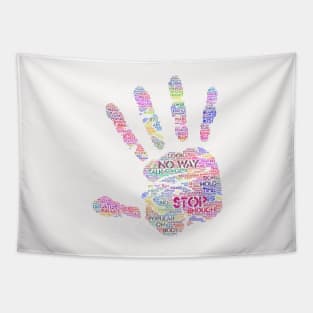 Hand Stop Sign Silhouette Shape Text Word Cloud Tapestry