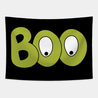 BOO text art cartoon eyes green bubble letters Tapestry