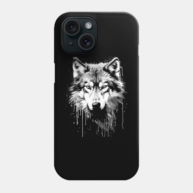 Black and White Paint Dripping Wolf Tee Phone Case by TeeTrendz