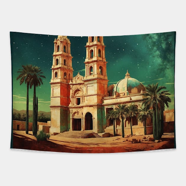 Aquismon San Luis Potosi Mexico Sunset Tourism Travel Vintage Poster Tapestry by TravelersGems