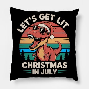Let's Get Lit Dino Christmas in July Pillow