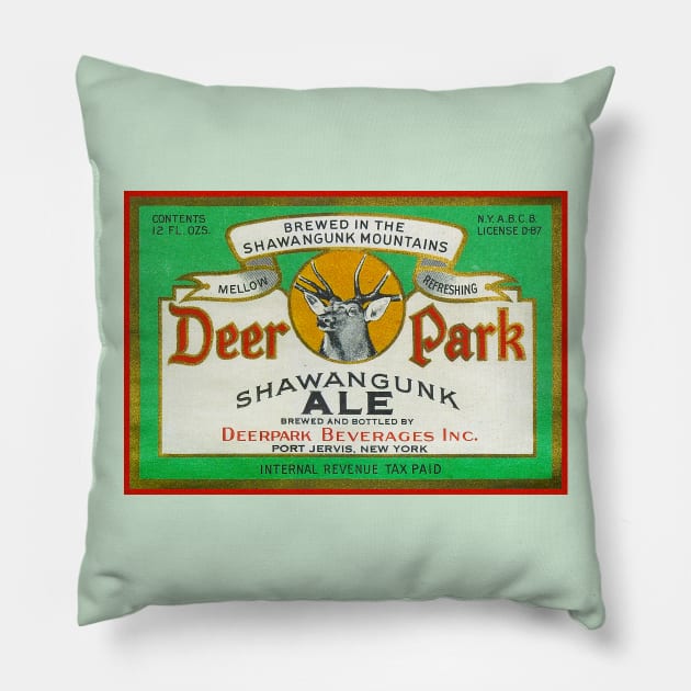 Deerpark Port Jervis NY Shawangunk Ale Vintage Label Pillow by MatchbookGraphics