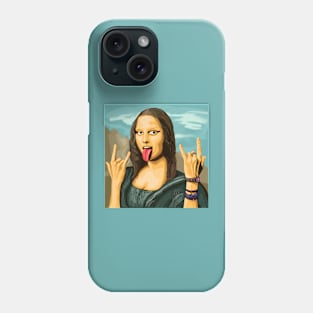 Mona Lisa rocks out - luxury painting with background - tongue out Phone Case