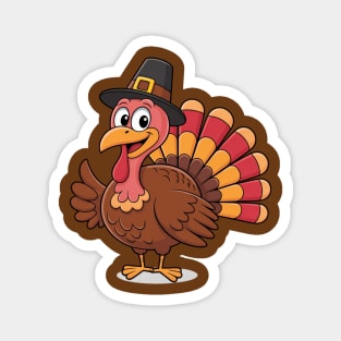 Cute Thanksgiving Turkey Cartoon – Funny Pilgrim Hat Turkey for Thanksgiving 2025 Magnet