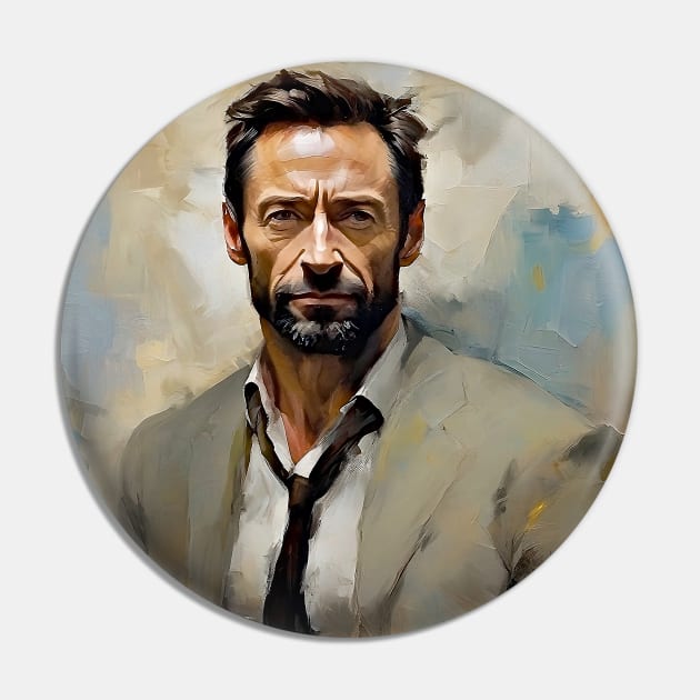 watercolor portrait of Hugh Jackman Pin by bogfl