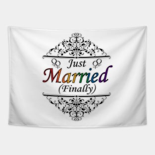 Just Married (Finally) Lesbian Pride Typography Design Tapestry