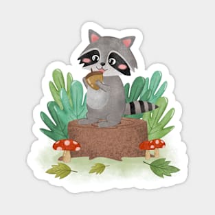 Raccoon Painting Forest Magnet