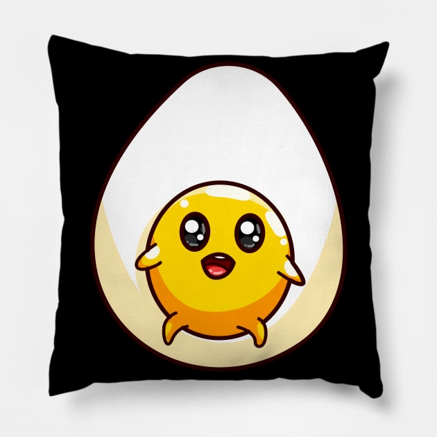 Cute Chibi Kawaii Eggs Fried Egg Anime Food Pillow by Foxxy Merch