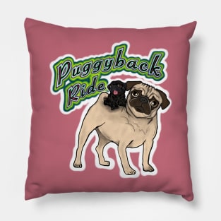 Puggyback Ride (reverse pug colours) Pillow