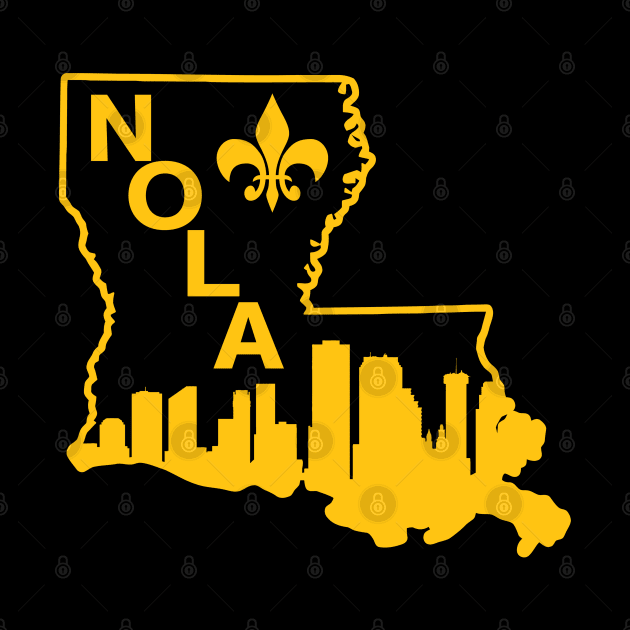 NOLA New Orleans Louisiana State Gold City Skyline Fleur De Lis by TeeCreations