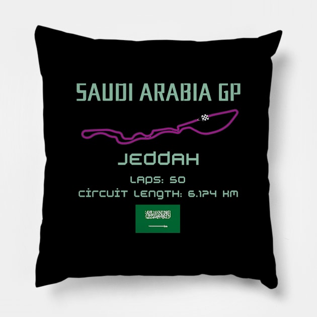 Saudi Arabian Grand Prix, Jeddah Circuit, Formula 1 Pillow by Pattyld