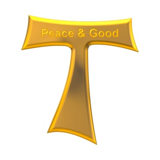 Franciscan Tau Cross Peace And Good Gold on Gold Metallic T-Shirt