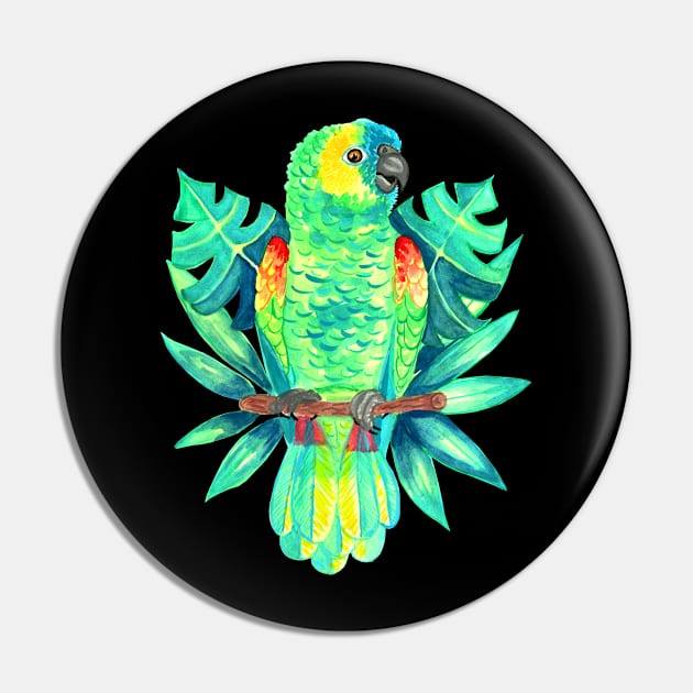 Amazon Parrot Tropical Watercolor Pin by IvyLilyArt