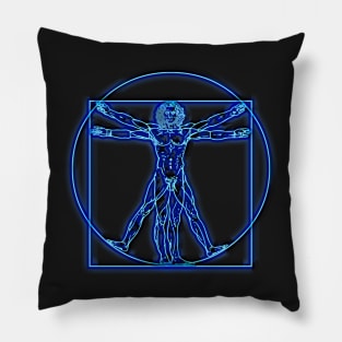 Vitruvian Man Neon Design Pillow